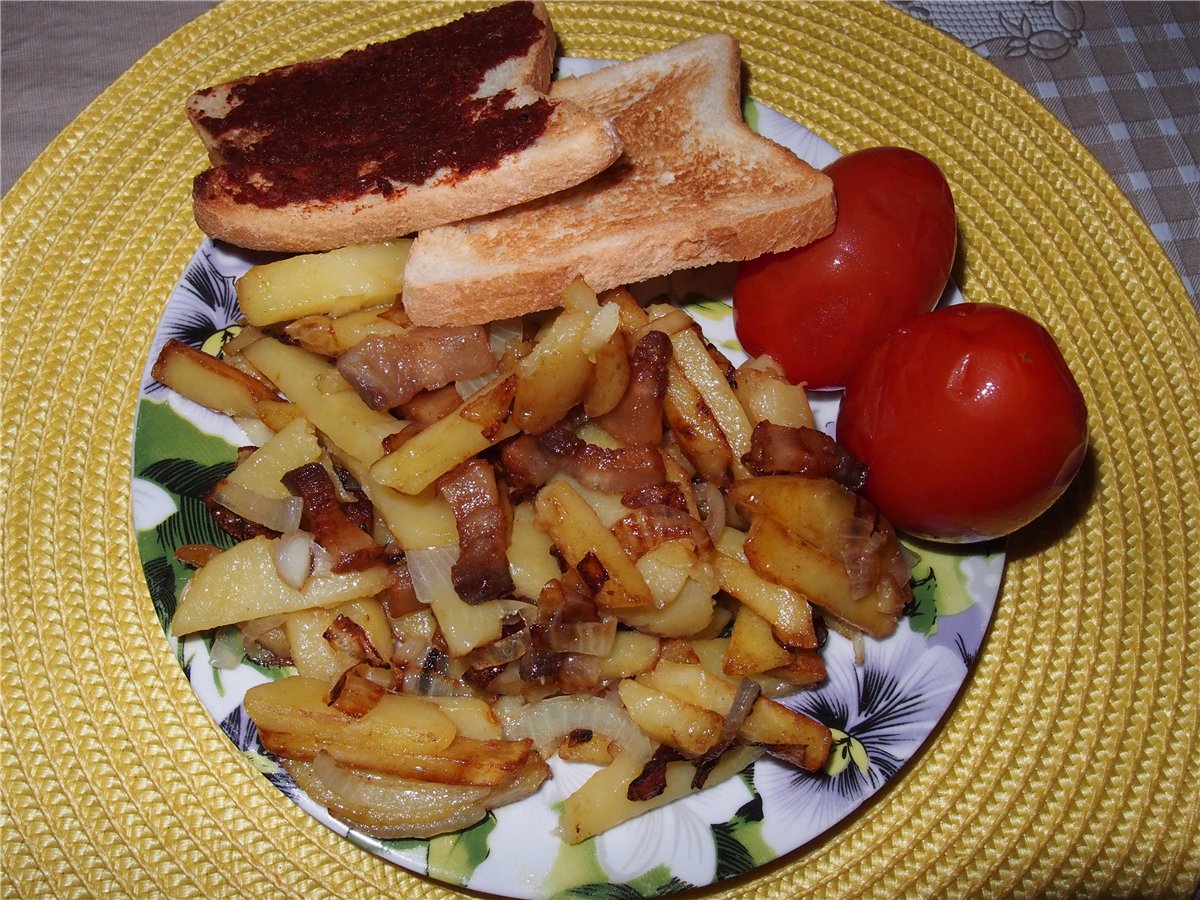Жареная картошка с мясом на сковороде
